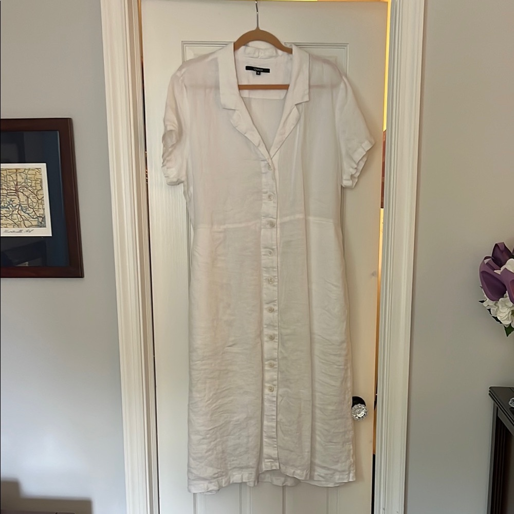 Quince White Linen Button-Up Dress